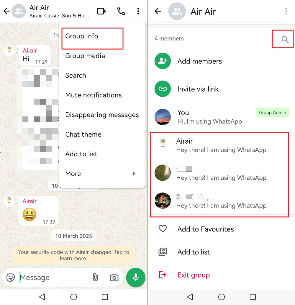 tap the contact number in WhatsApp groups