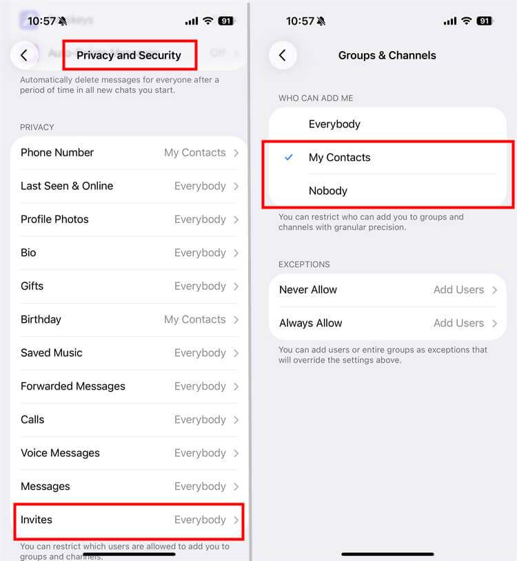 Restrict others from inviting you to join the group