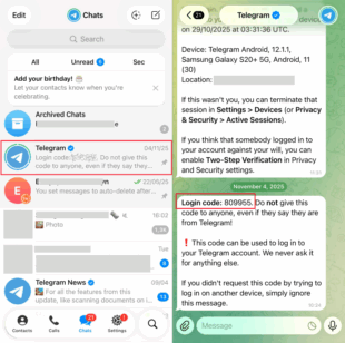 Telegram sendet Code an anderes Gerät
