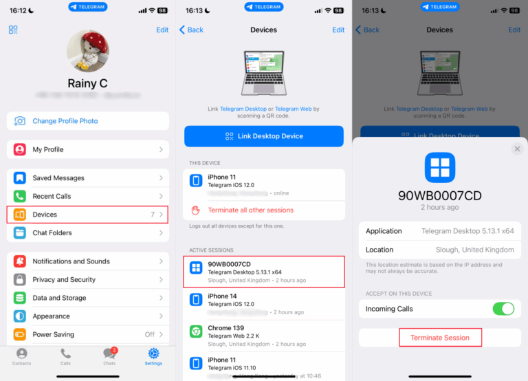 terminate Telegram login session