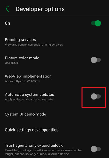 toggle off automatic system updates