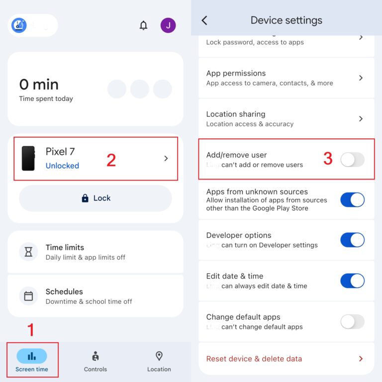 turn off add/remove user on family link