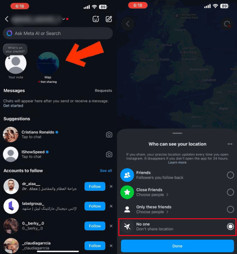 turn off location on Instagram Map