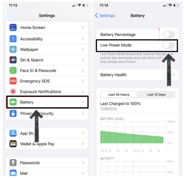 turn off low power mode iphone