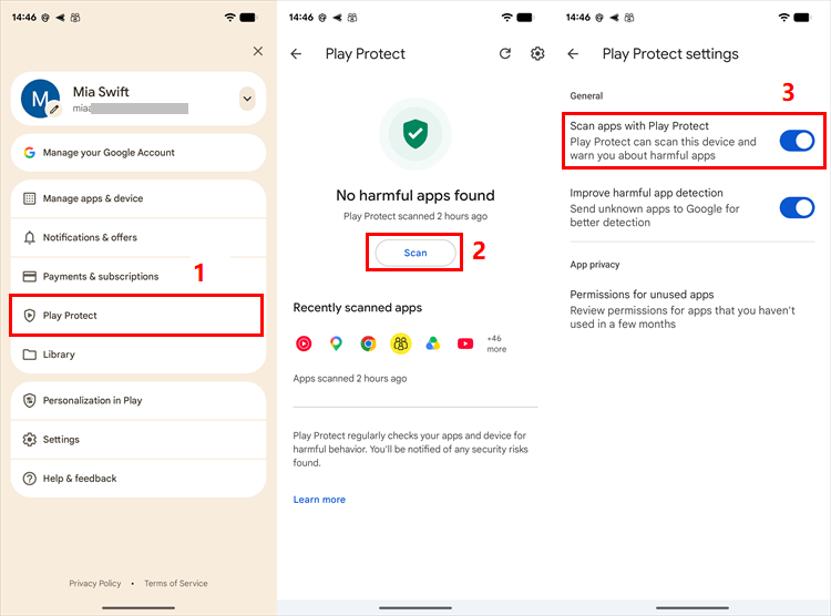 Turn off play protect on Google Play