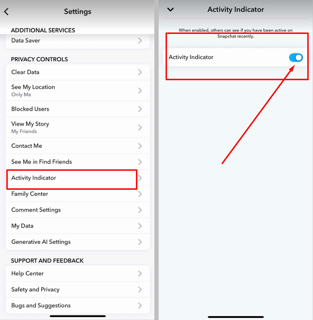 turn off Snapchat activity indicator