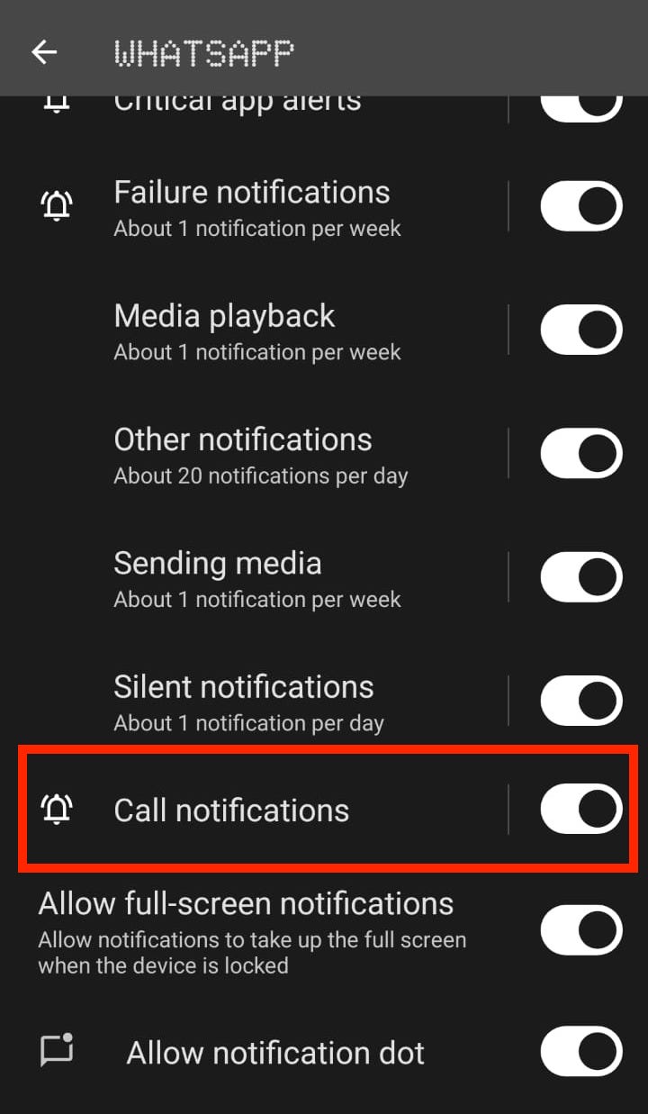 Turn off WhatsApp Call Notifications On Android