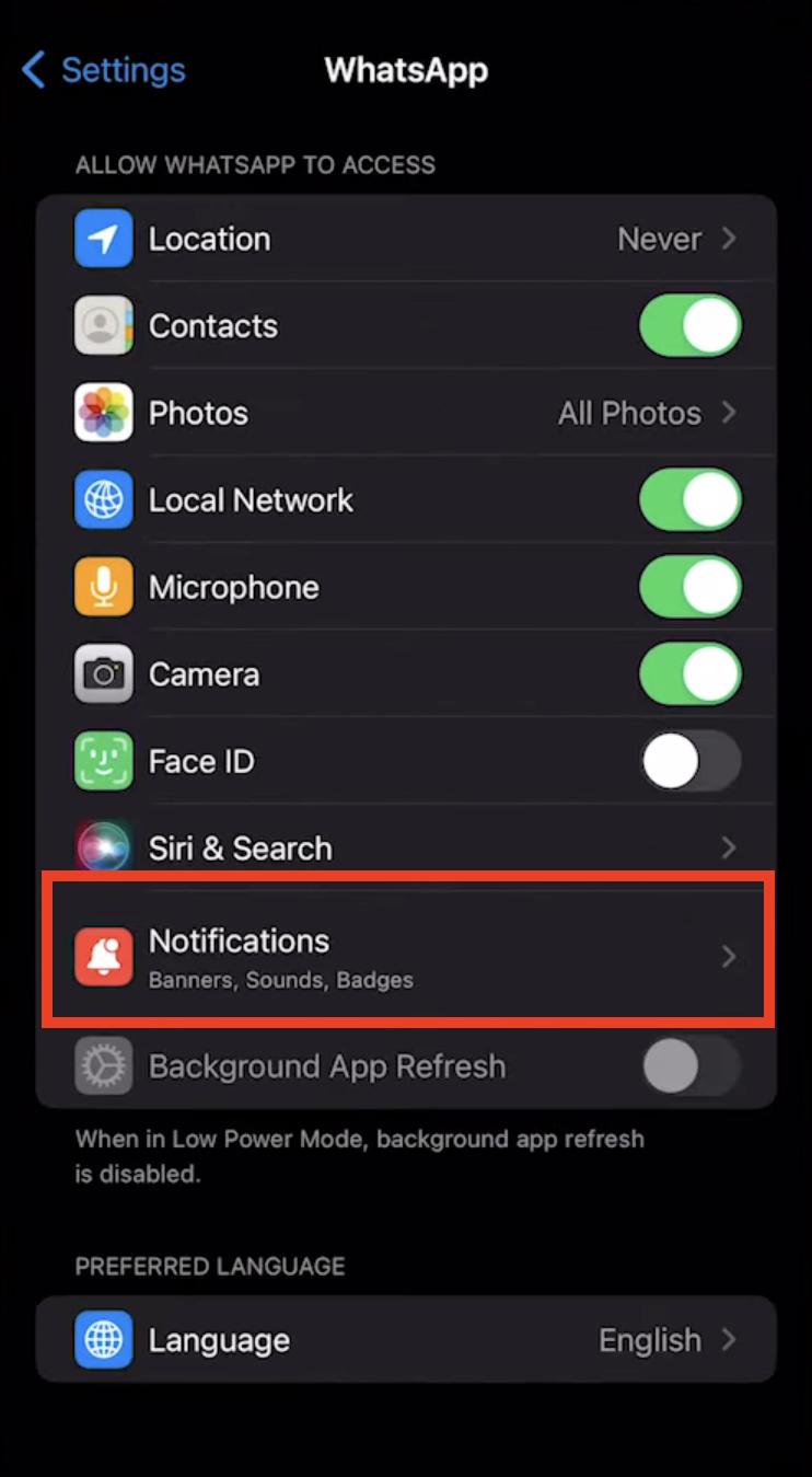 iOS cihazlarda WhatsApp arama bildirimlerini kapatma