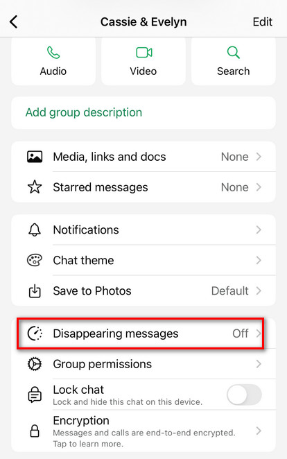 turn off whatsapp disappearing group messages