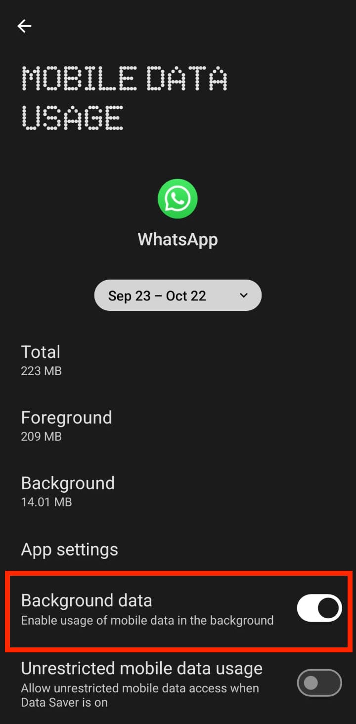 cut off WhatsApp background data Android