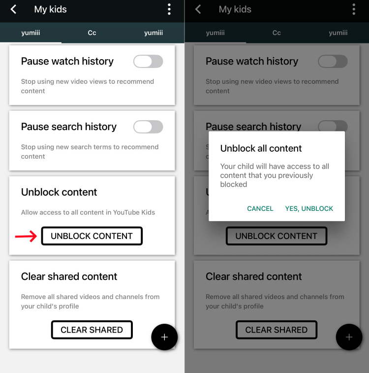 unblock content on YouTube Kids