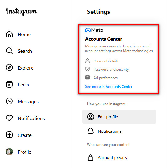 unlink facebook from instagram