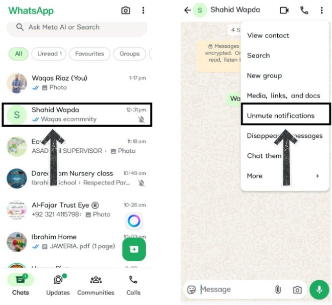 unmute contacts on whatapp