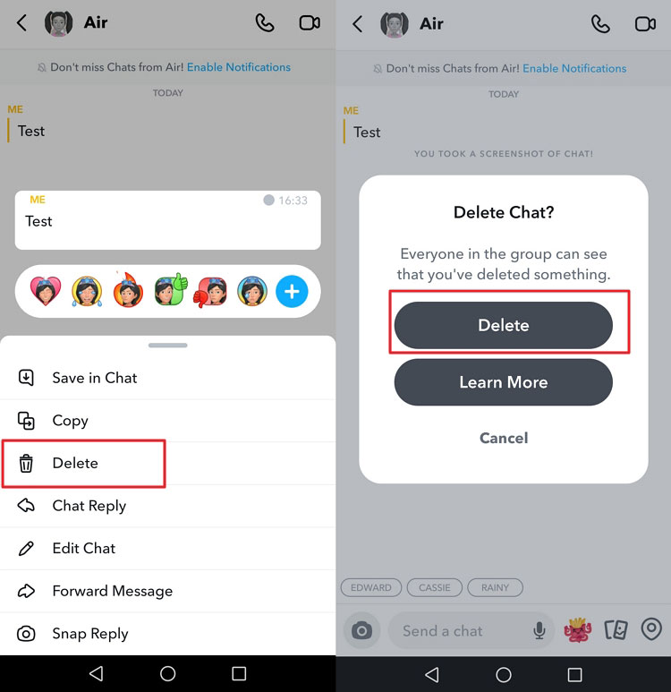Unsend a Text on Snapchat Android