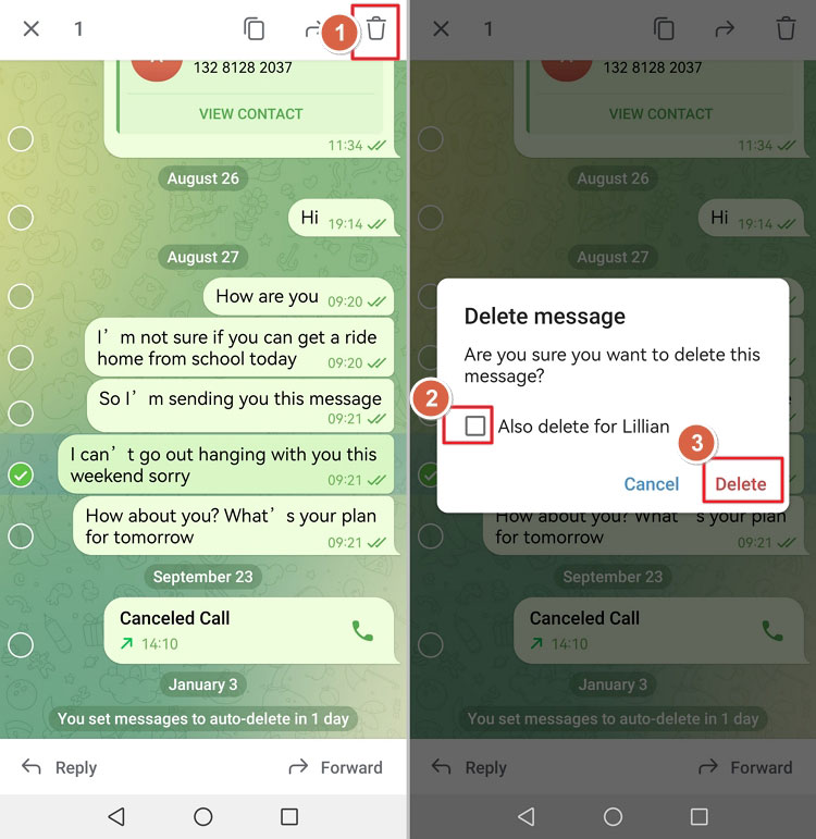 Unsend a Text on Telegram Android