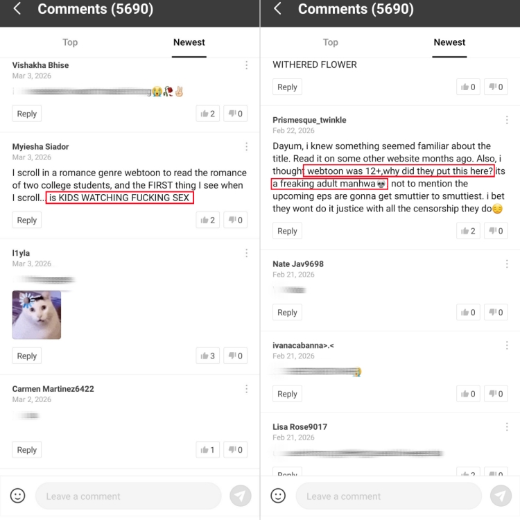 users comments on WEBTOON