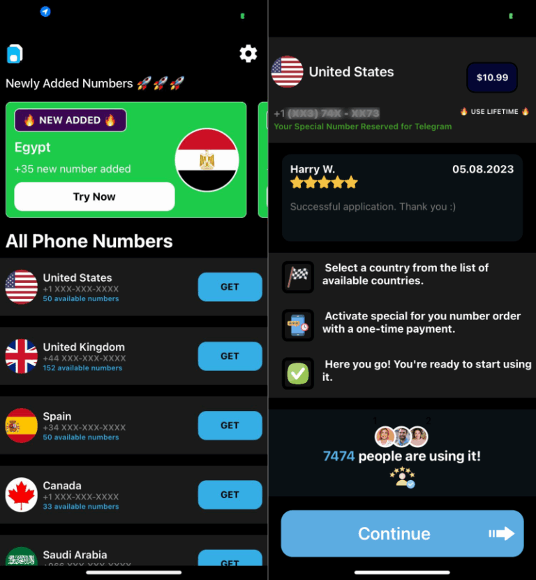 Virtual Number for Telegram app