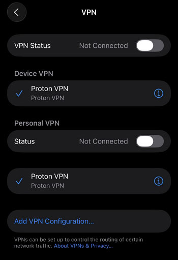 VPNs stored on your iPhone