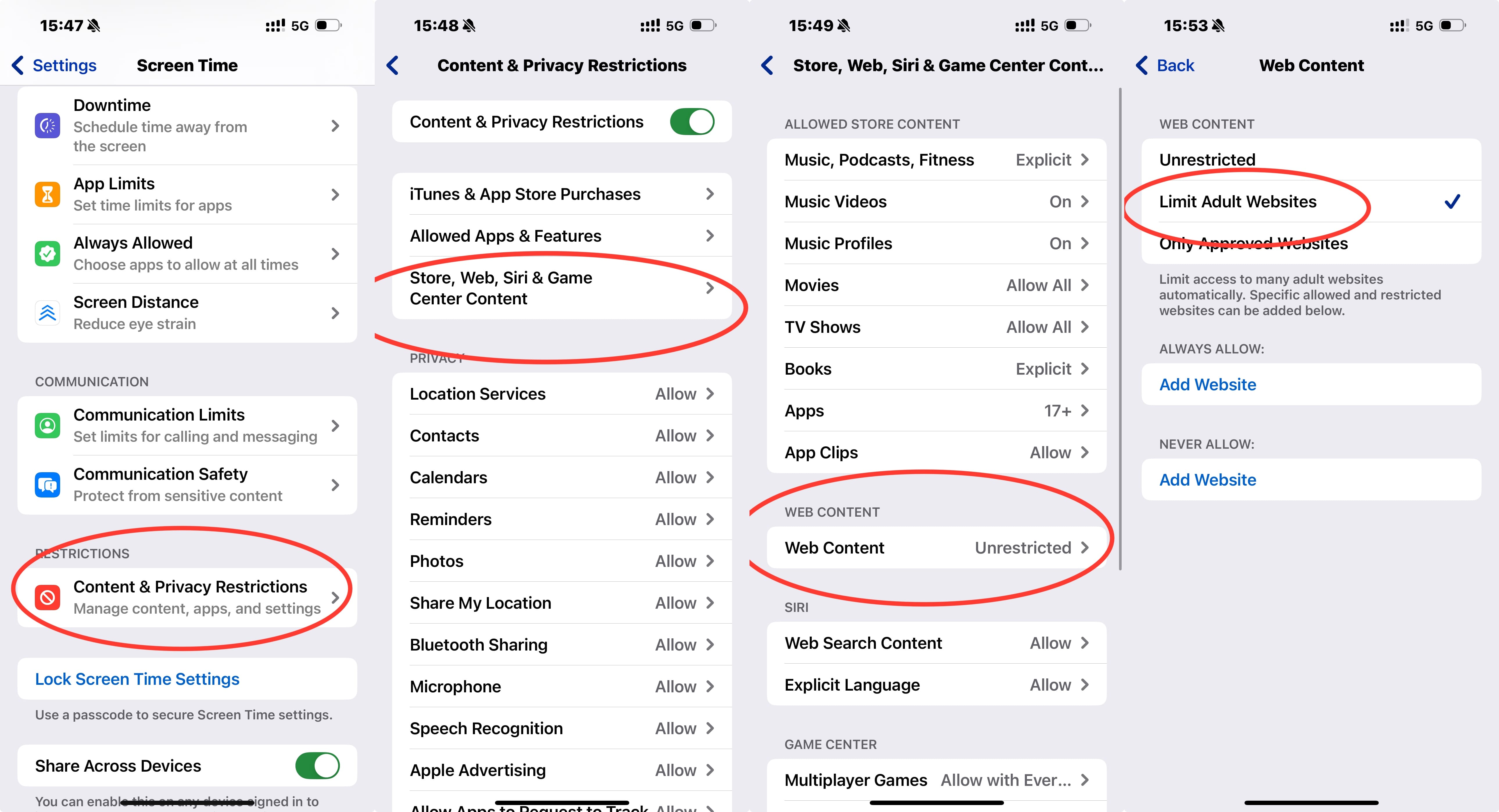 adult website restriction iphone
