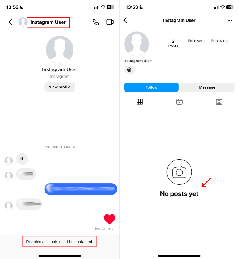 what does a deleted Instagram account look like