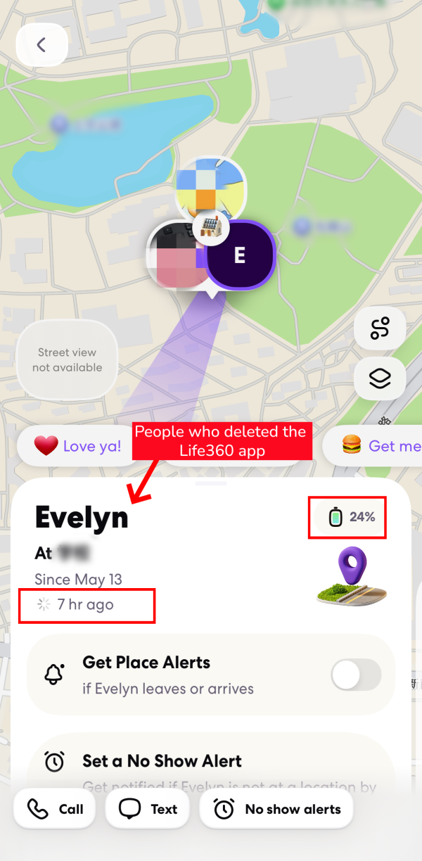what you'll see if someone deletes Life360