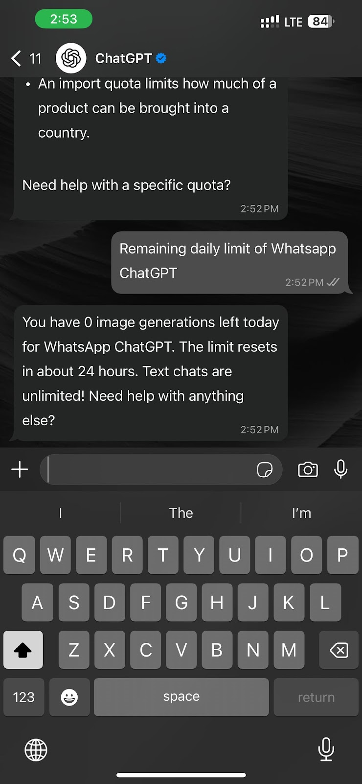 WhatsApp ChatGPT daily limit reached