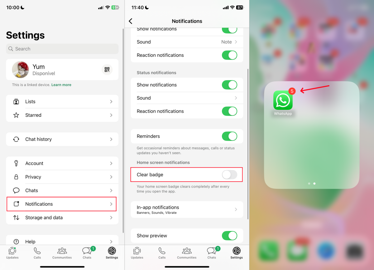WhatsApp notification clear badge