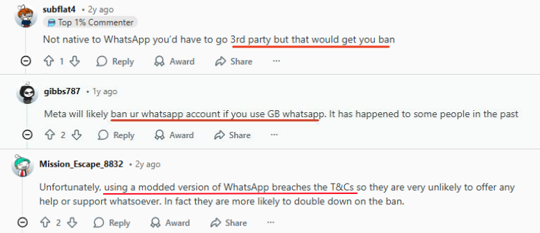 моды WhatsApp приводят к блокировке аккаунта