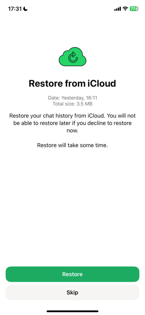 restore WhatsApp from iCloud backup