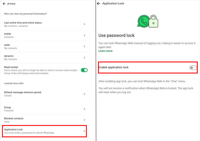 whatsapp web application lockk