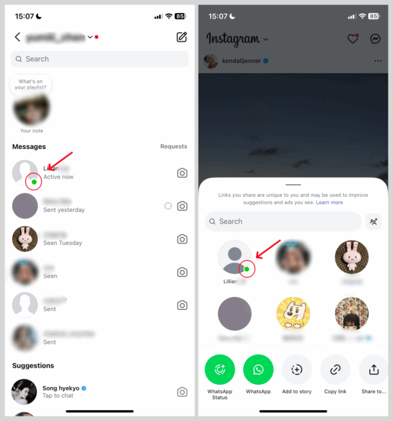where does Instagram dot appear