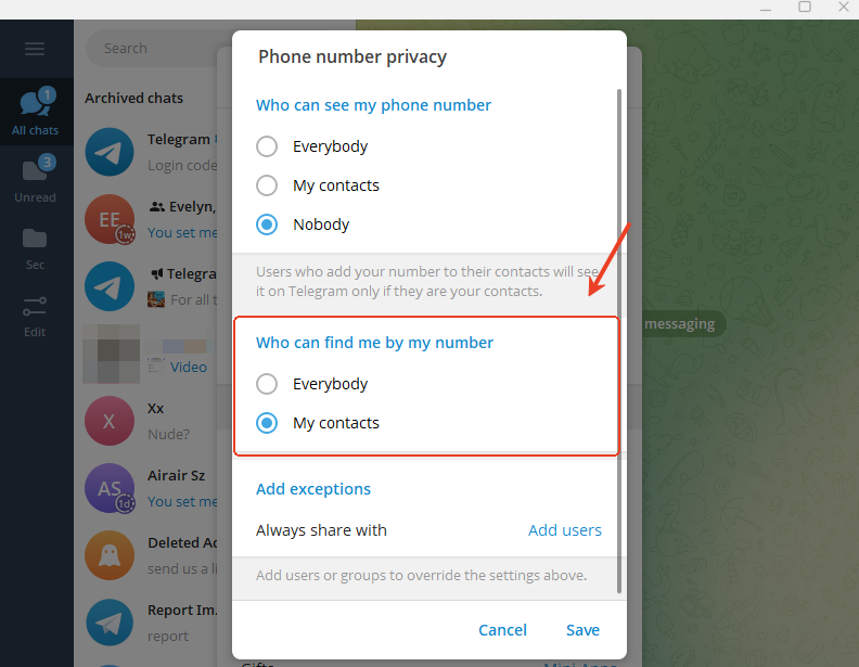 кто может найти меня по номеру в Telegram