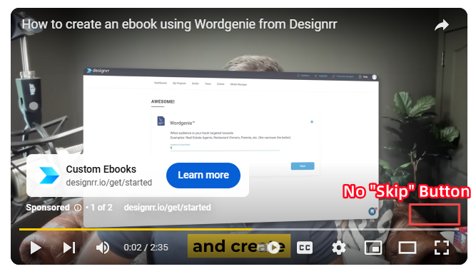 YouTube hides the Skip button for ads
