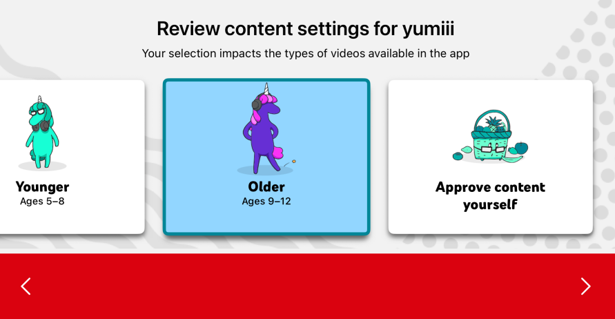 YouTube Kids content settings by age