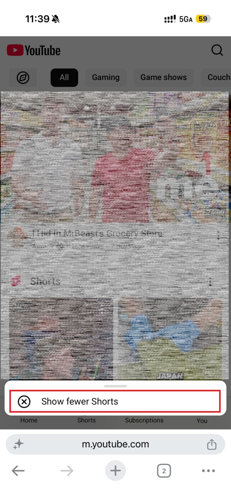 youtube show fewer shorts on homepage