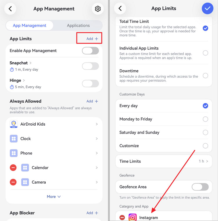 AirDroid per-app limit and downtime