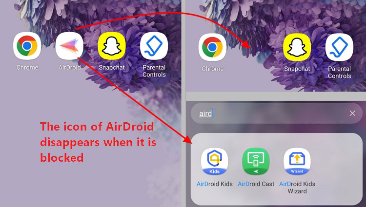 app icon disappeared and can't be located in search when it is blocked