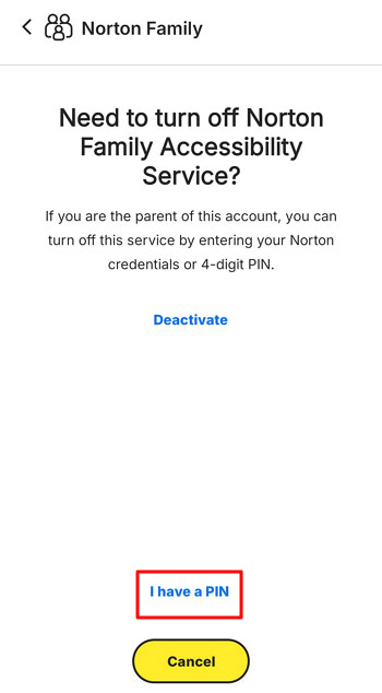 disabling Norton Family accessibility required the parent pin