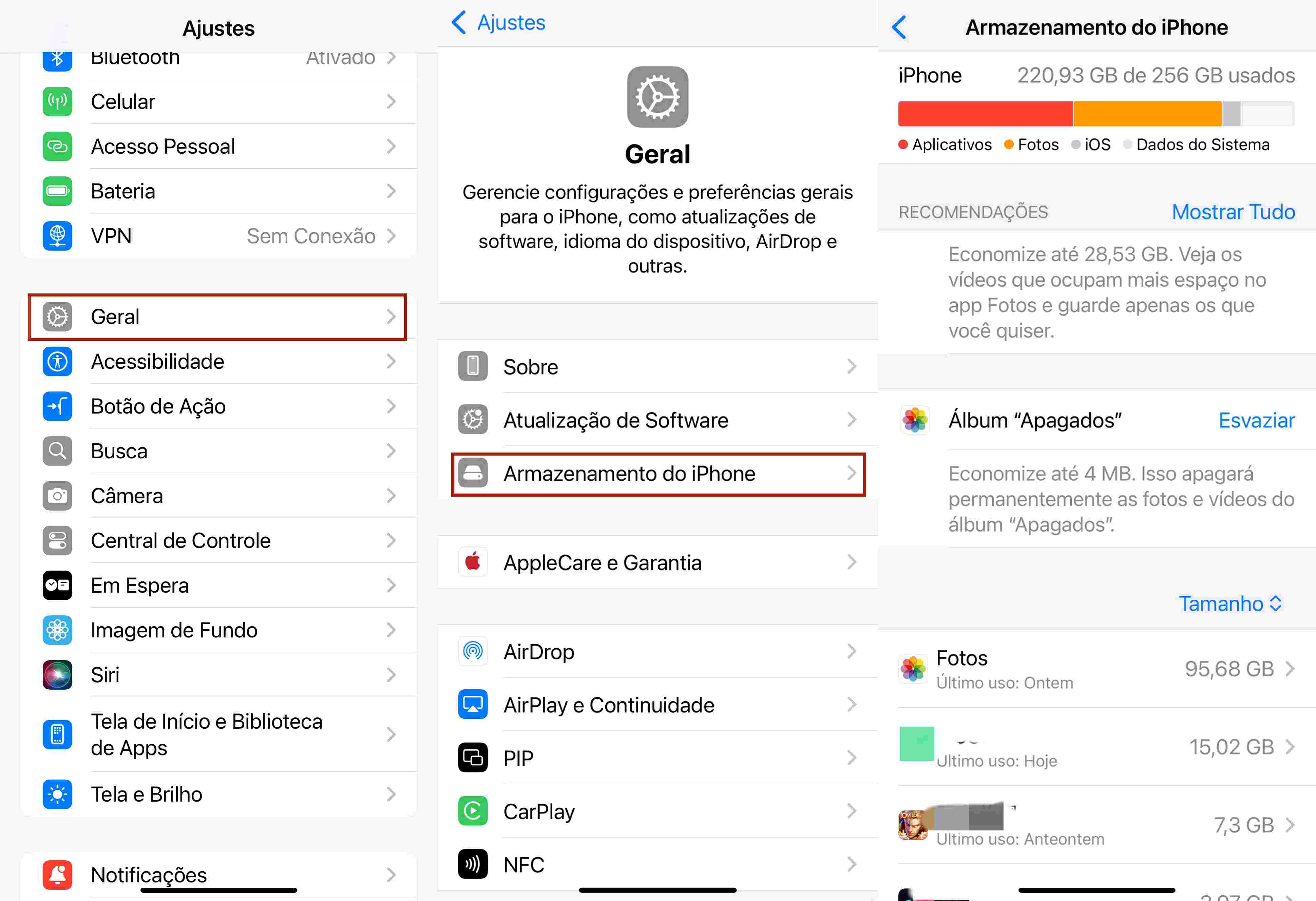 Verifique armazenamento no iPhone