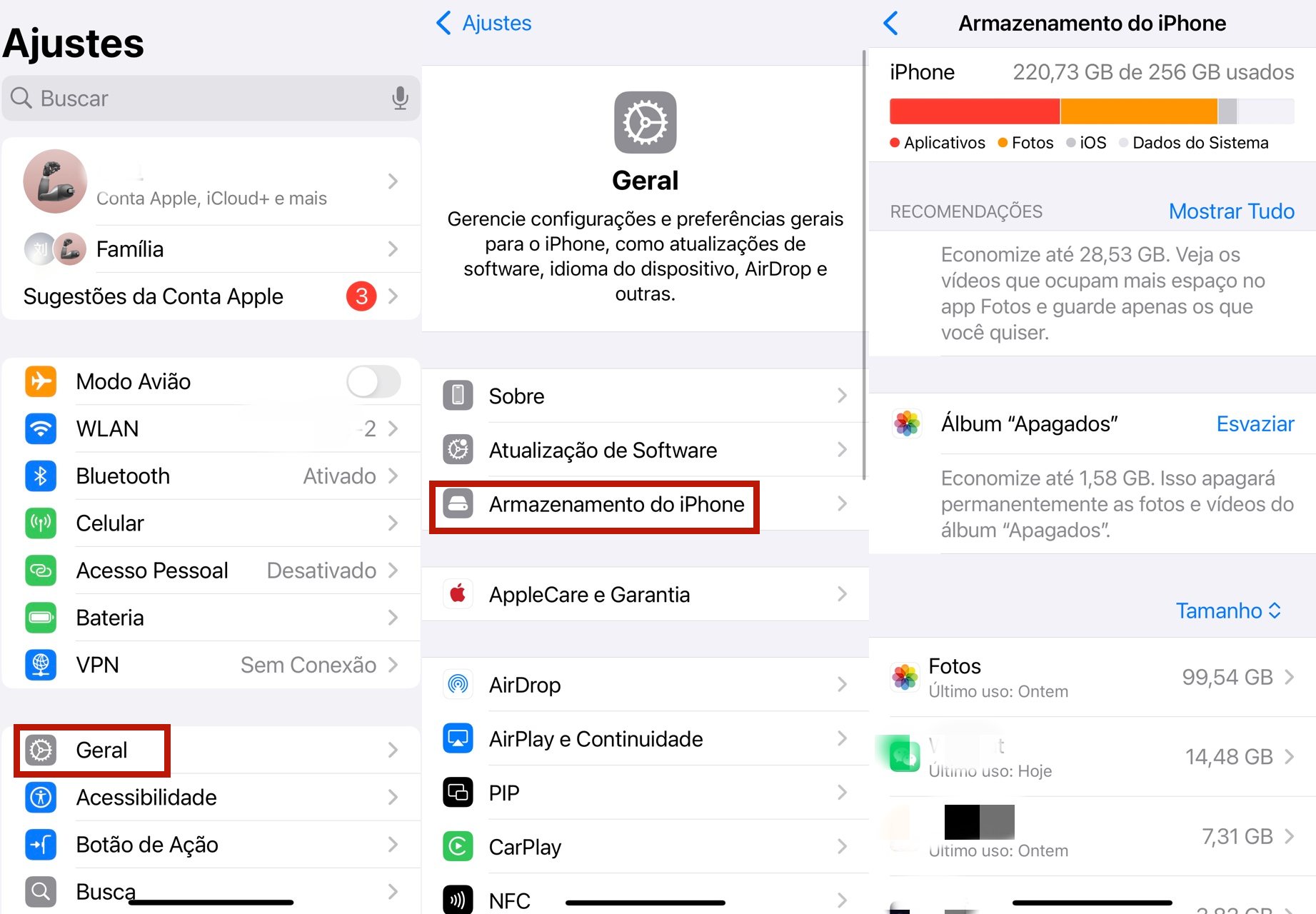 Verifique o armazenamento do dispositivo