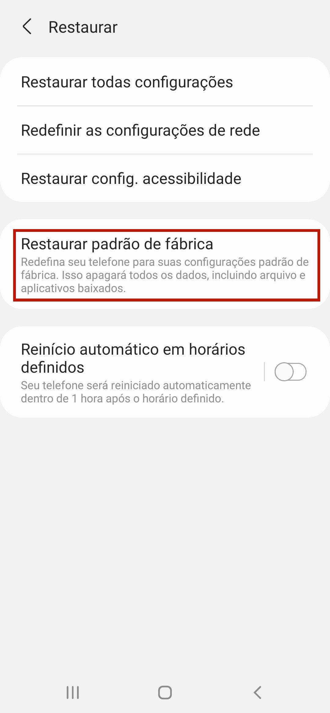 Restaure o padrão de fábrica