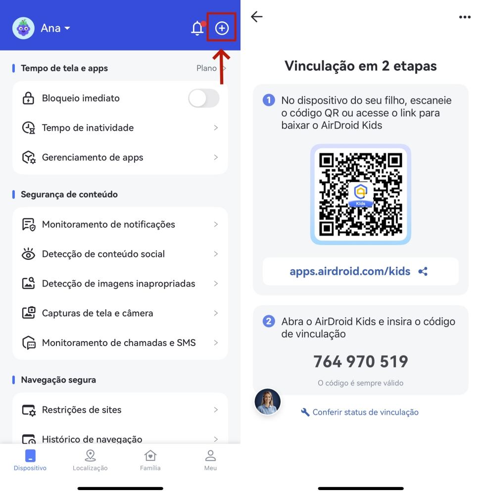 adicionar o dispositivo de uma criança
