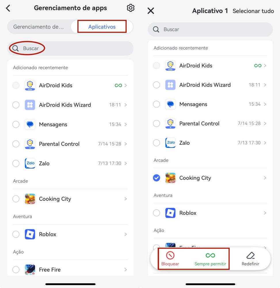 lista de aplicativos no AirDroid