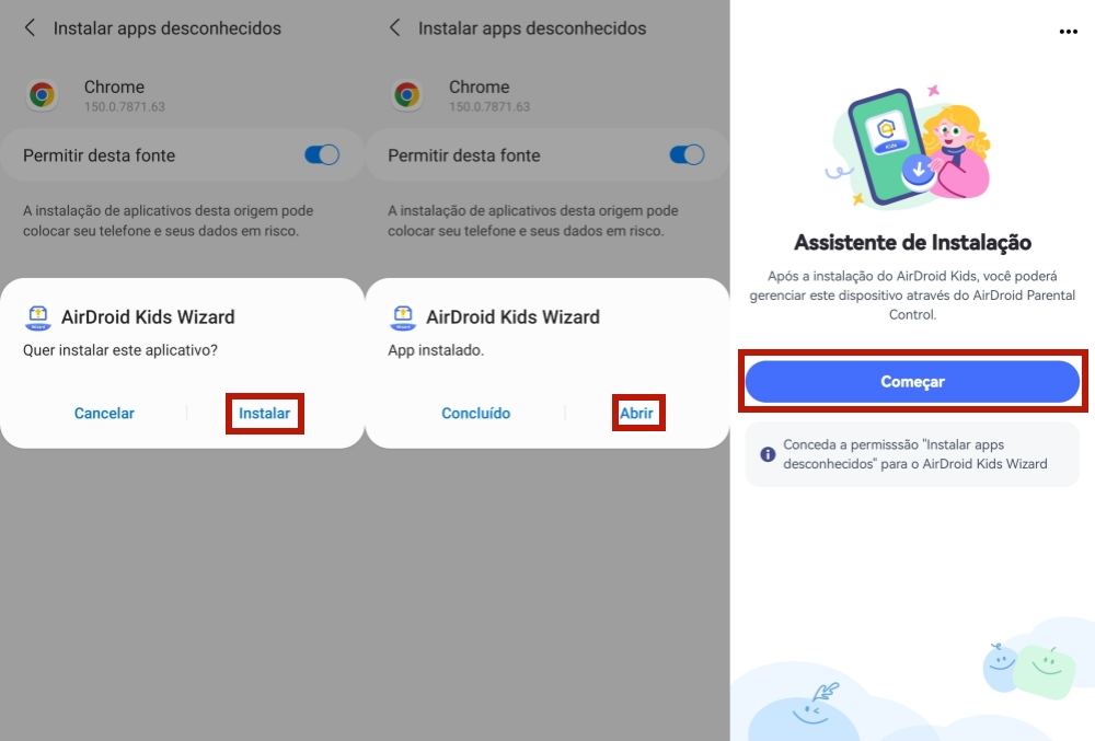 iniciar a instalação do AirDroid Kids Wizard
