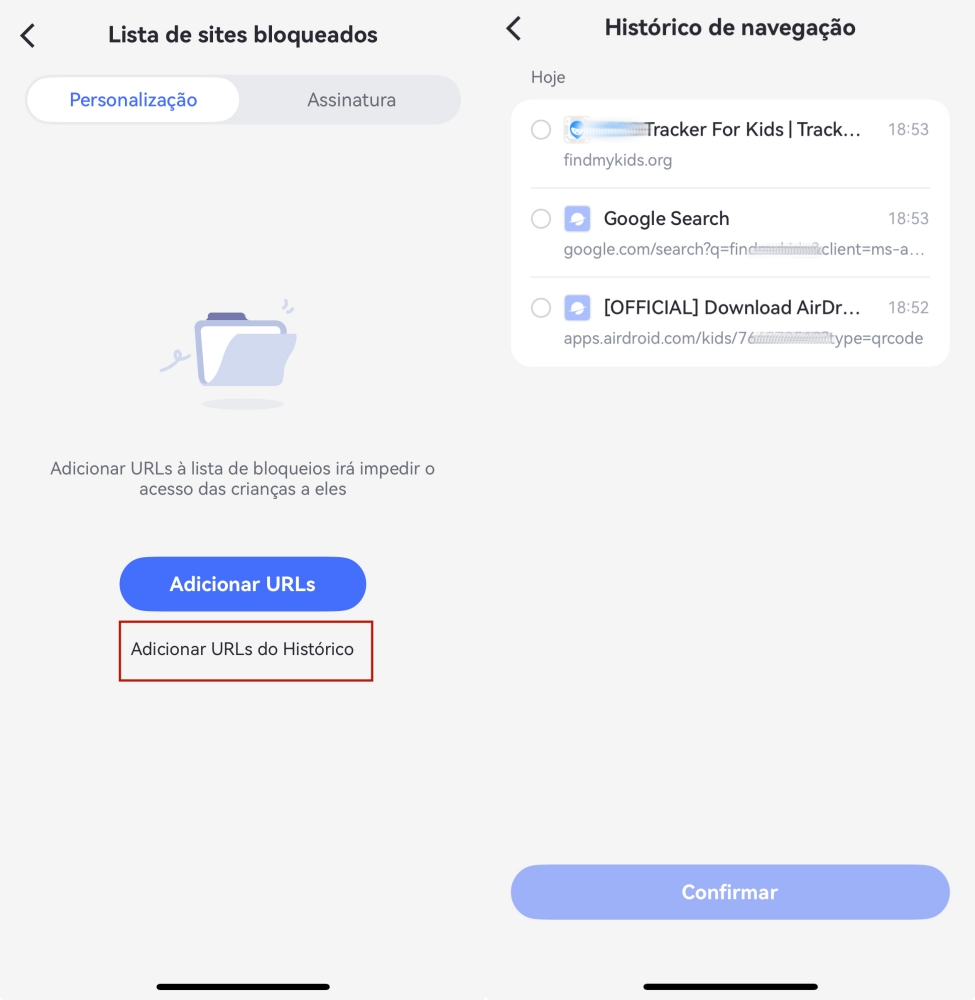 Adicionar URL à lista negra no AirDroid