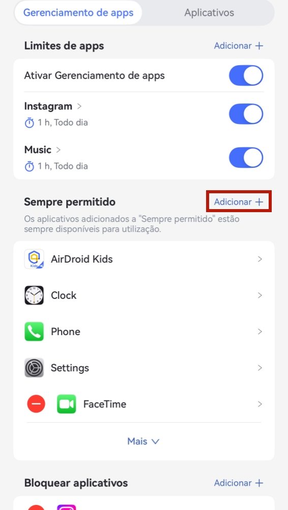 adicionar aplicativo sempre permitido no AirDroid
