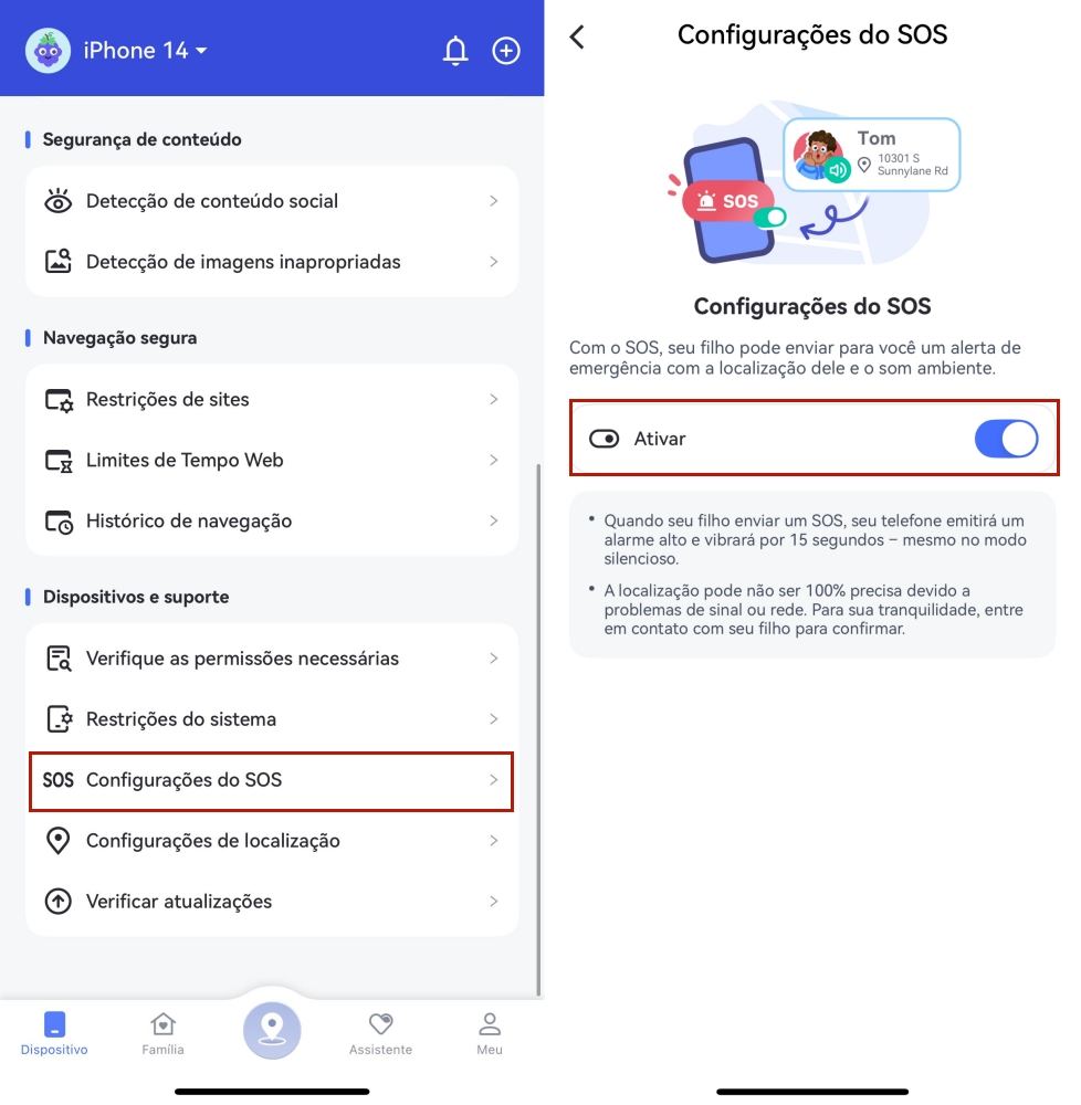 ativar SOS no AirDroid Parental Control iOS