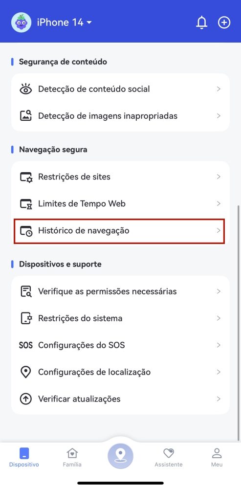 tocar em restrições de sites