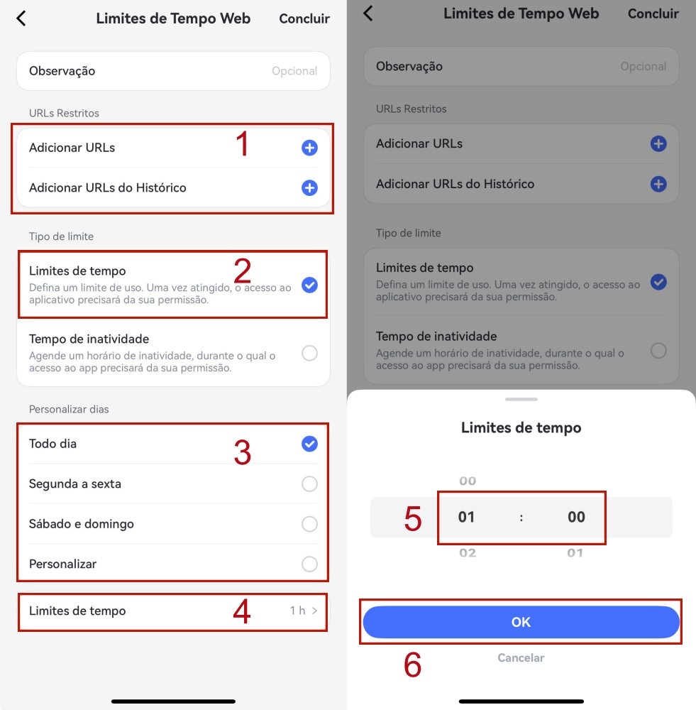 definir limites de tempo para sites no iPhone