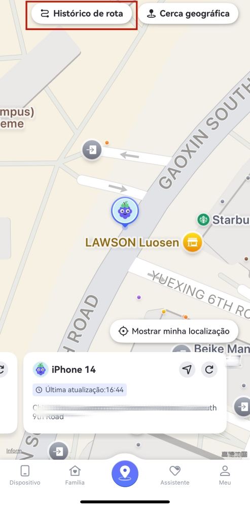 tocar em Histórico de Rotas (iOS)